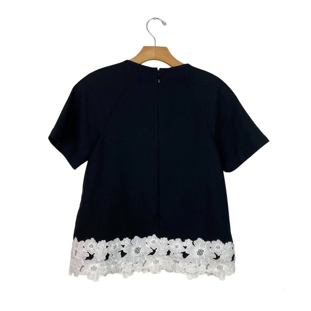Kate Spade Lace Trim Satin Crepe Top Black and White Size 4